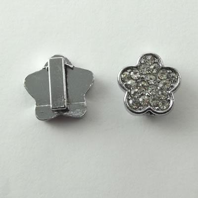 SLIDE FIORE 5 PETALI STRASS CRISTALLO 14MM GALV.ARGENTO