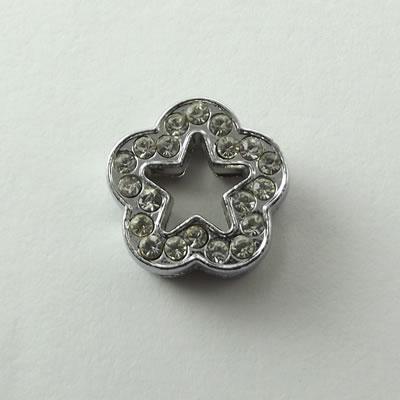 SLIDE FIORE 5 PETALI CAVO STRASS CRISTALLO 15MM GALV.ARGENTO