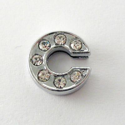 SLIDE LETTERA C CON STRASS GALV.ARGENTO