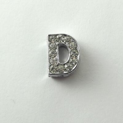 SLIDE LETTERA D CON STRASS GALV.ARGENTO