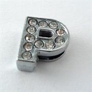 SLIDE LETTERA P CON STRASS GALV.ARGENTO