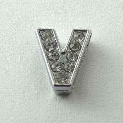 SLIDE LETTERA V CON STRASS GALV.ARGENTO